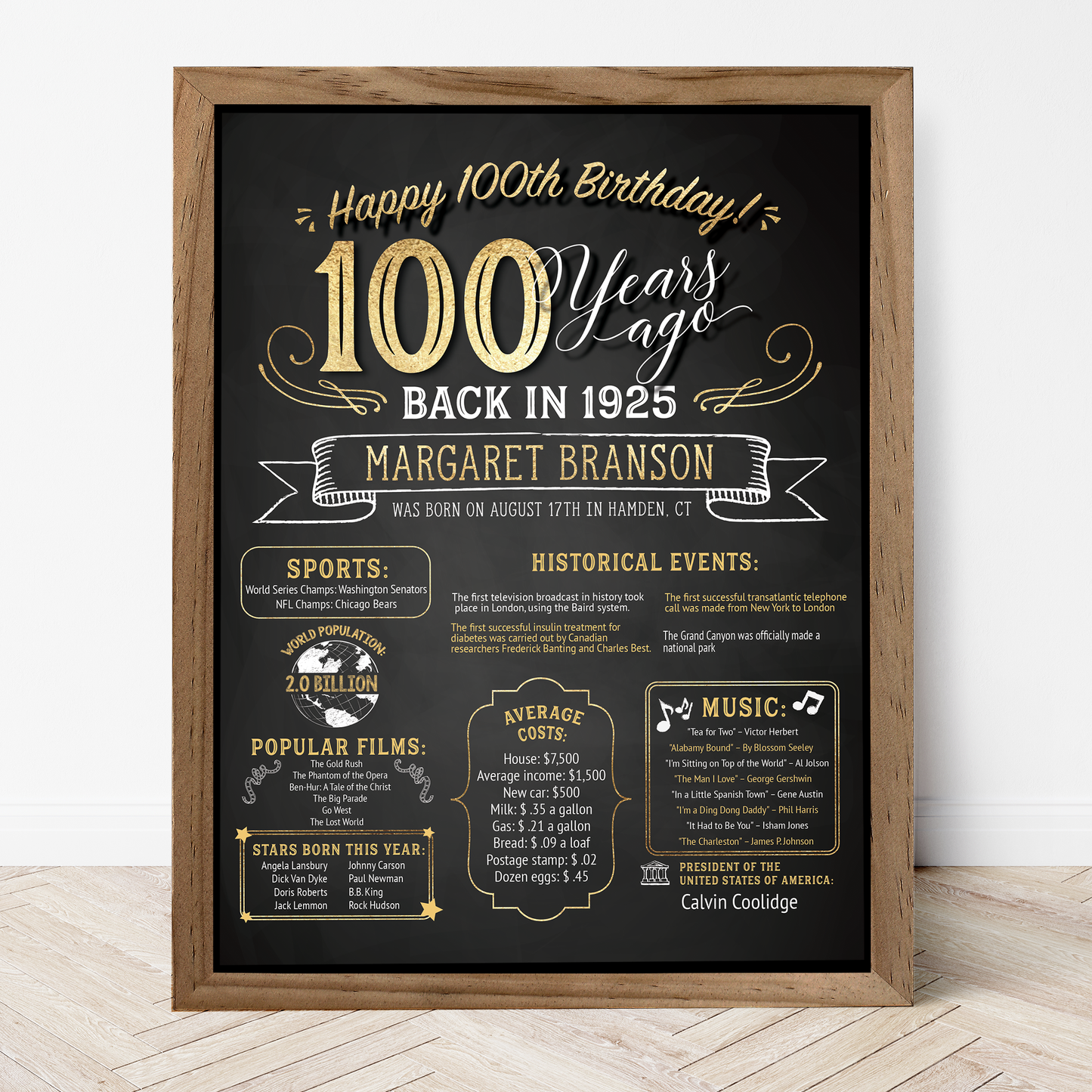 100th Birthday Sign, 100th Birthday Poster, Born in 1925