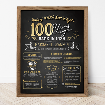 100th Birthday Sign, 100th Birthday Poster, Born in 1925