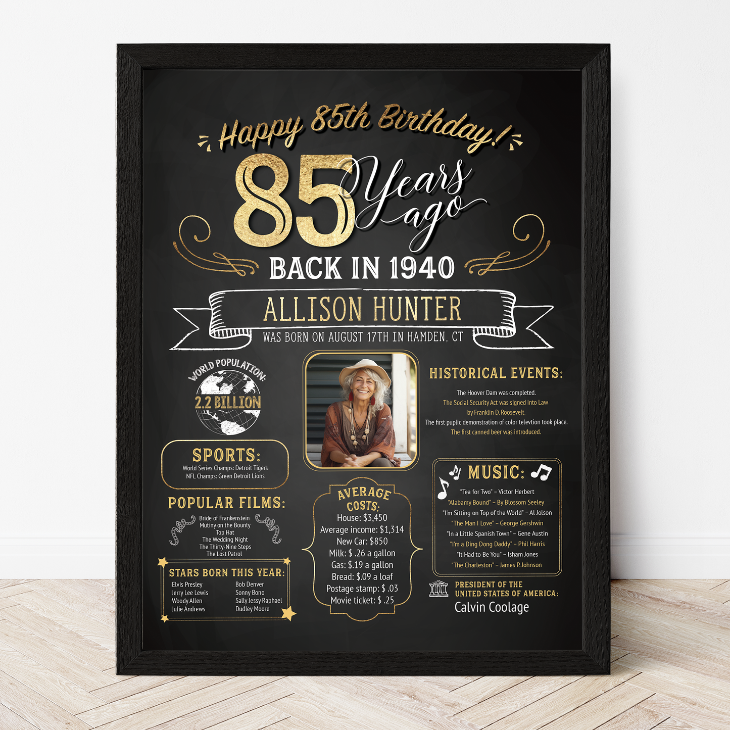 85th Birthday Sign With Photo, 85th Birthday Poster, Born in 1940