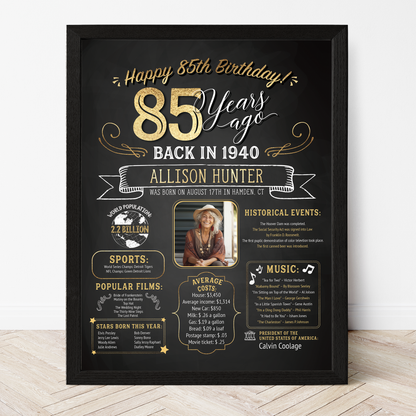 85th Birthday Sign With Photo, 85th Birthday Poster, Born in 1940