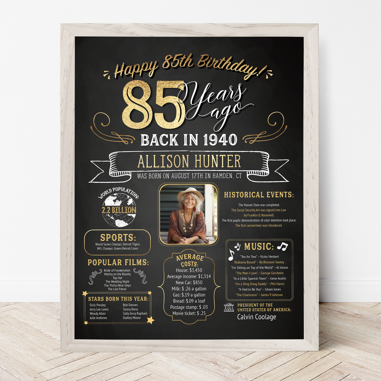 85th Birthday Sign With Photo, 85th Birthday Poster, Born in 1940