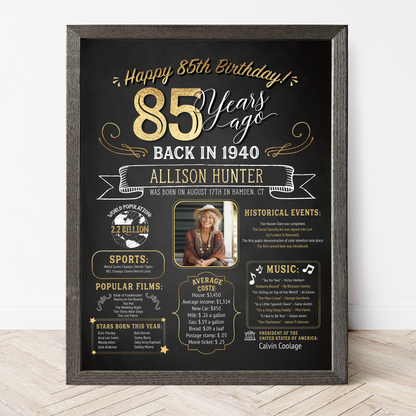 85th Birthday Sign With Photo, 85th Birthday Poster, Born in 1940