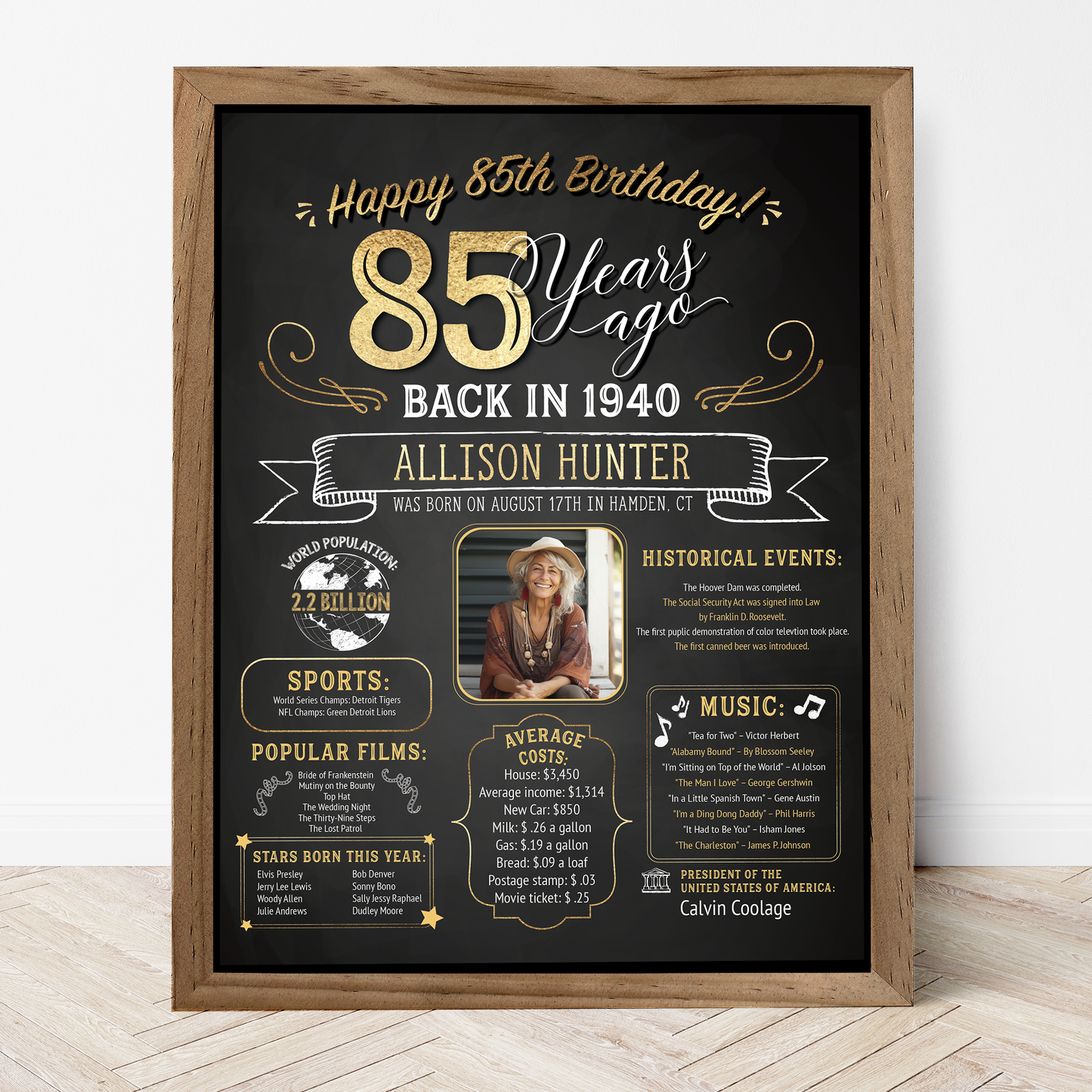 85th Birthday Sign With Photo, 85th Birthday Poster, Born in 1940