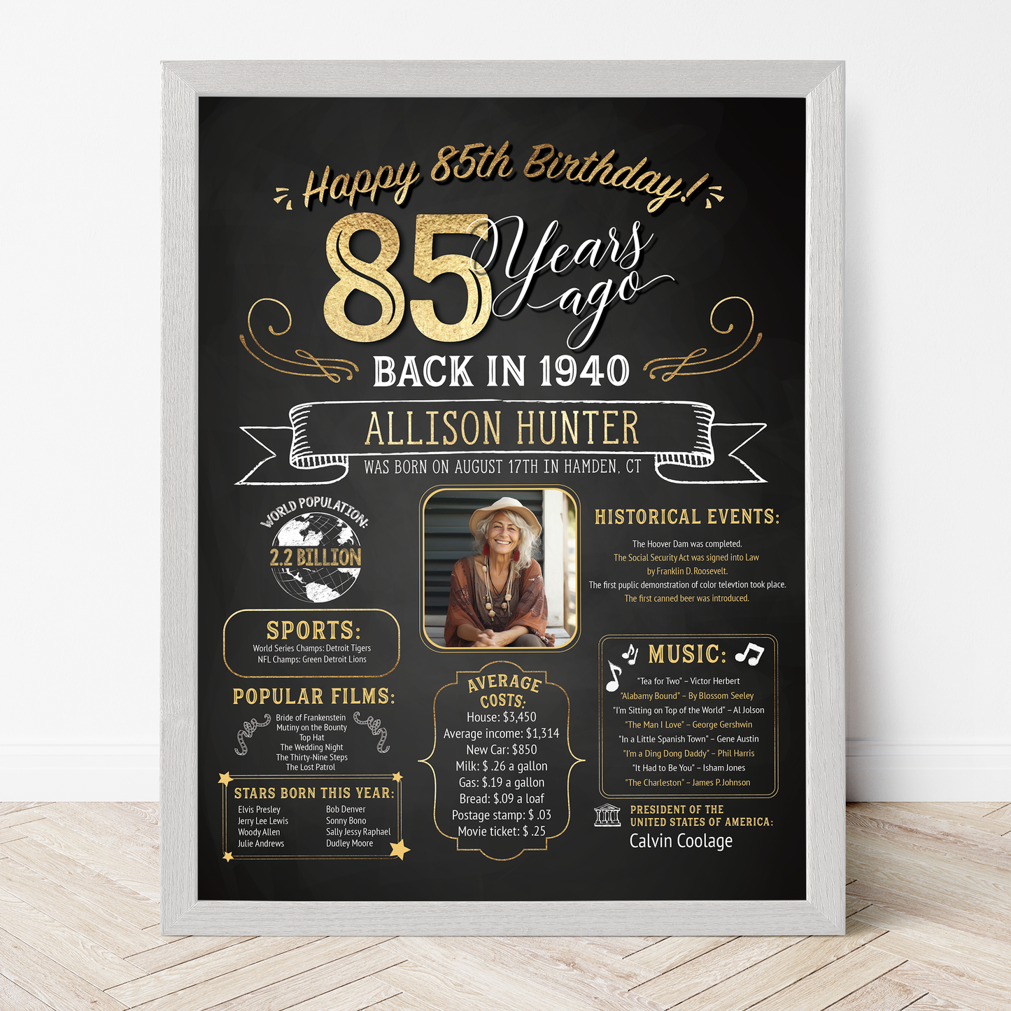 85th Birthday Sign With Photo, 85th Birthday Poster, Born in 1940