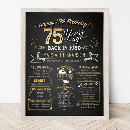 75th Birthday Sign, 75th Birthday Poster, Born in 1950