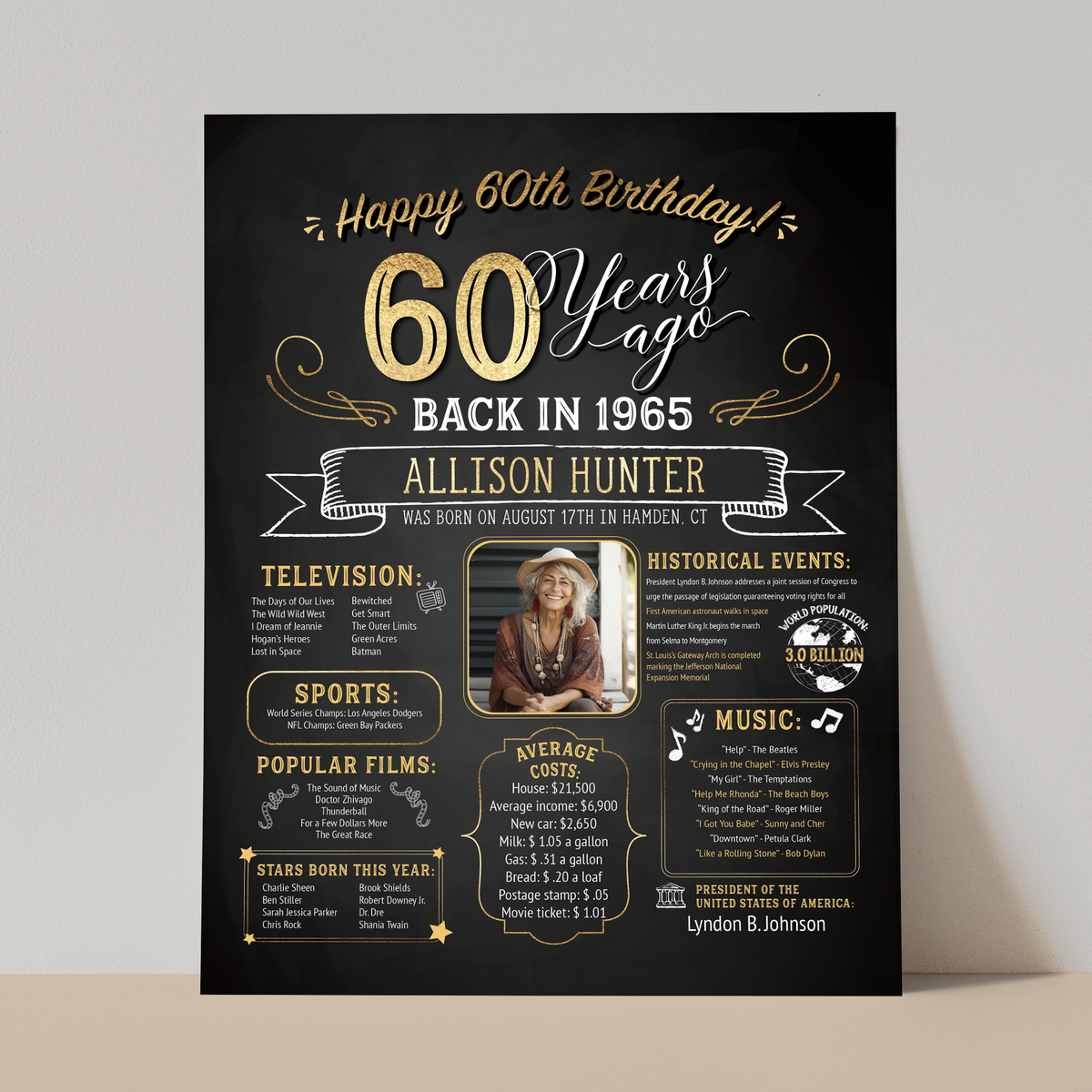 60th Birthday Sign With Photo, 60th Birthday Poster, Born in 1965