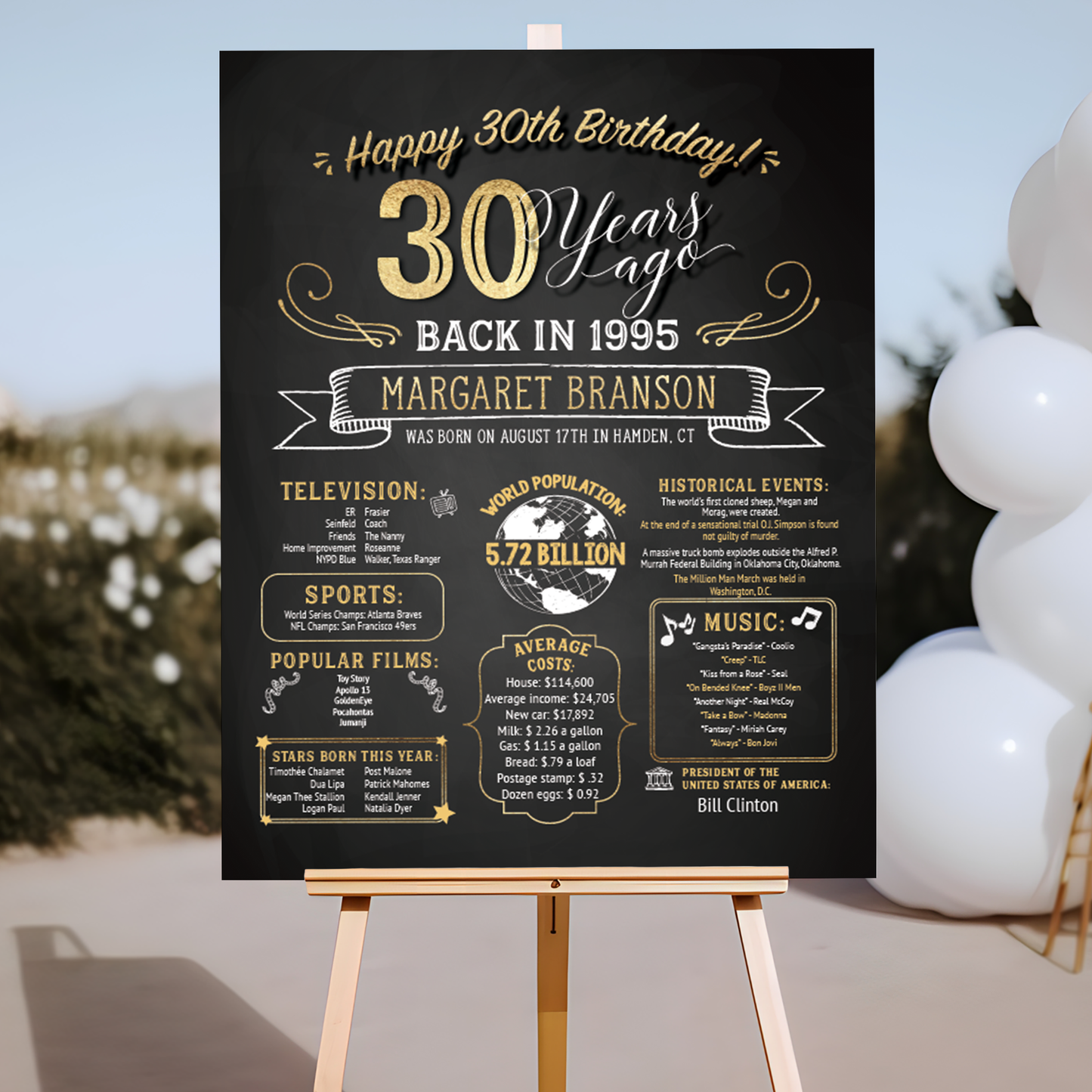 30th Birthday Sign, 30th Birthday Poster, Born in 1995