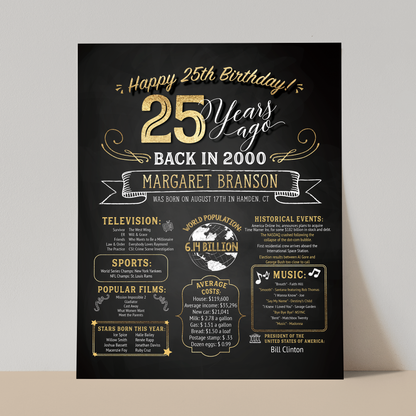 25th Birthday Sign, 25th Birthday Poster, Born in 2000
