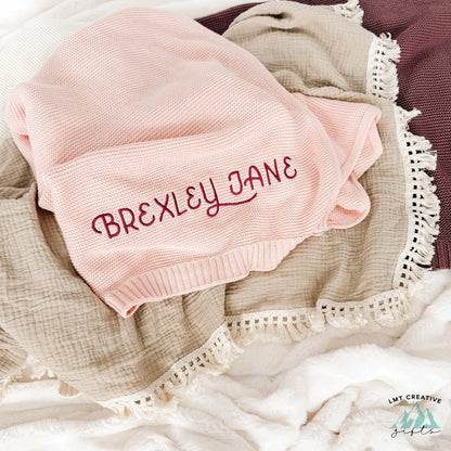 Knit Baby Blanket With Name, Monogrammed Newborn Baby Gift, Gift for Baby Shower, Newborn Baby Gift, Newborn Gift, Nursery Decor