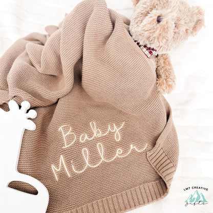 Knit Baby Blanket With Name, Monogrammed Newborn Baby Gift, Gift for Baby Shower, Newborn Baby Gift, Newborn Gift, Nursery Decor
