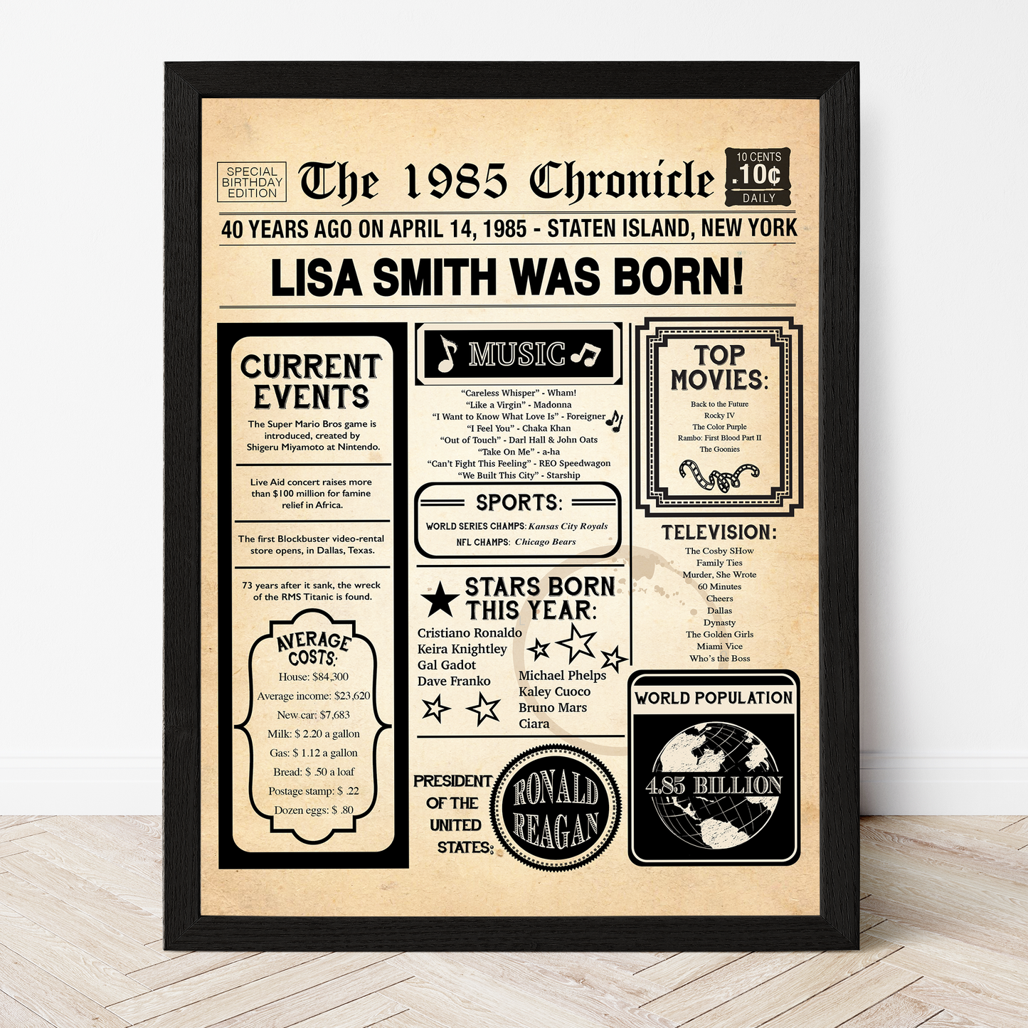 40th Newspaper Birthday Sign, 40th Birthday Poster, Born in 1985