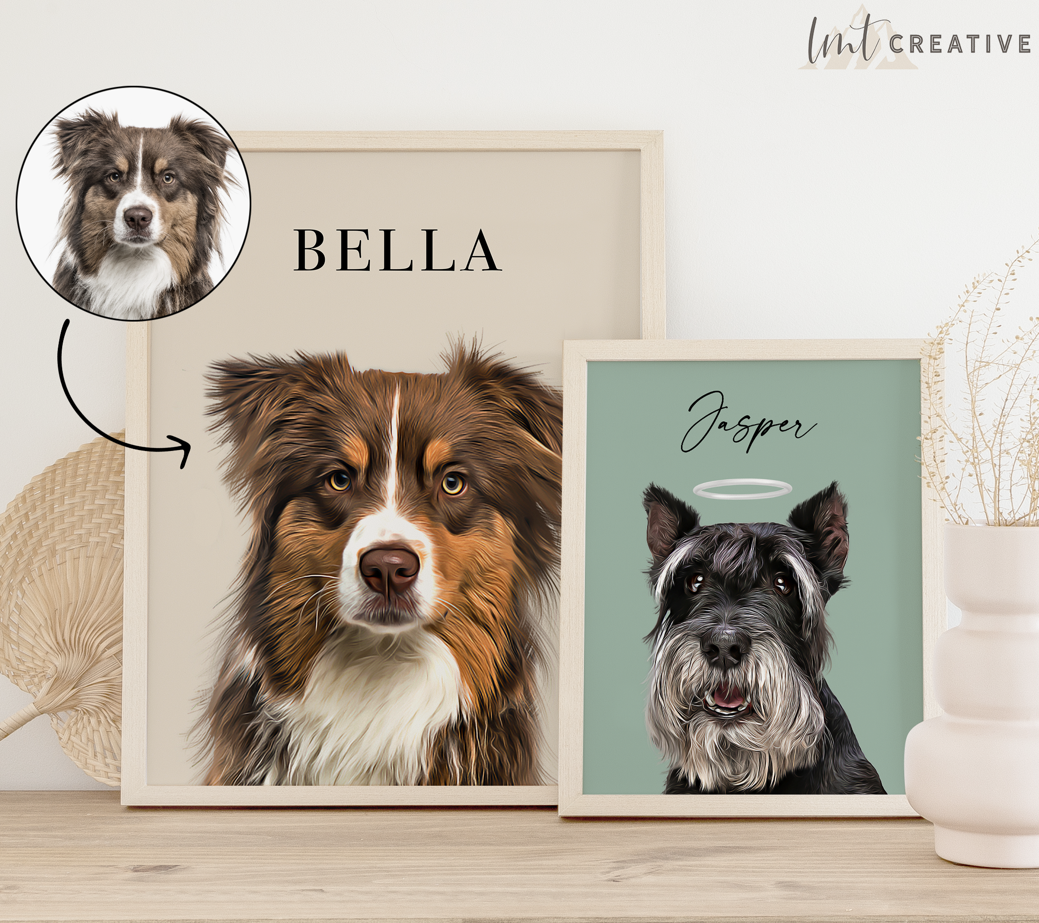 Custom Pet Portrait from Photo, Personalized Dog & Cat Portrait