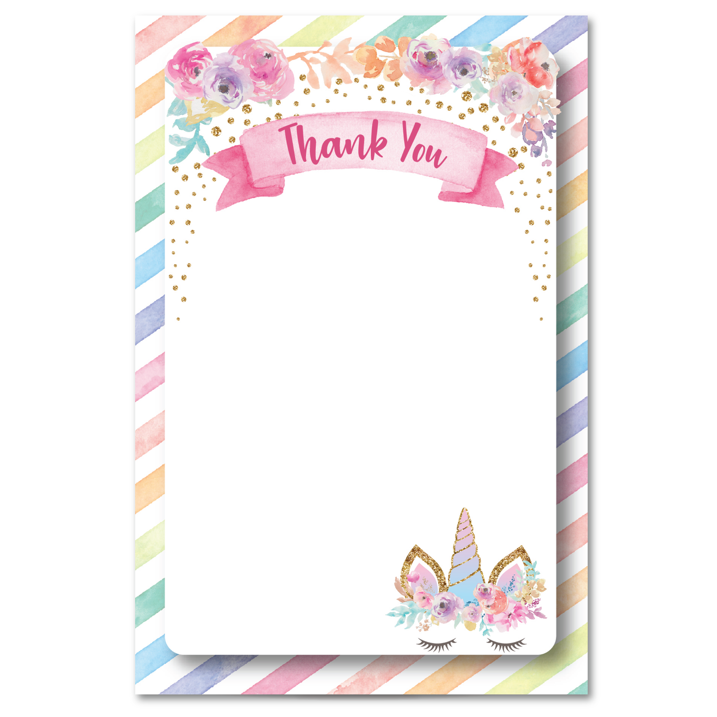 Unicorn Birthday Thank You Cards w/ Free Envelopes