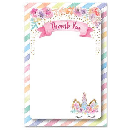 Unicorn Birthday Thank You Cards w/ Free Envelopes