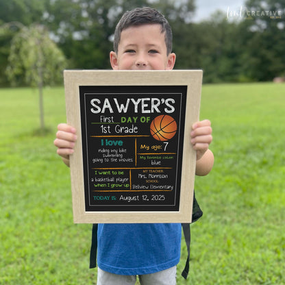 First Day Of School Sign, Personalized Back to School Sign, Custom First Day Of School,  First Day of Kindergarten, Basketball