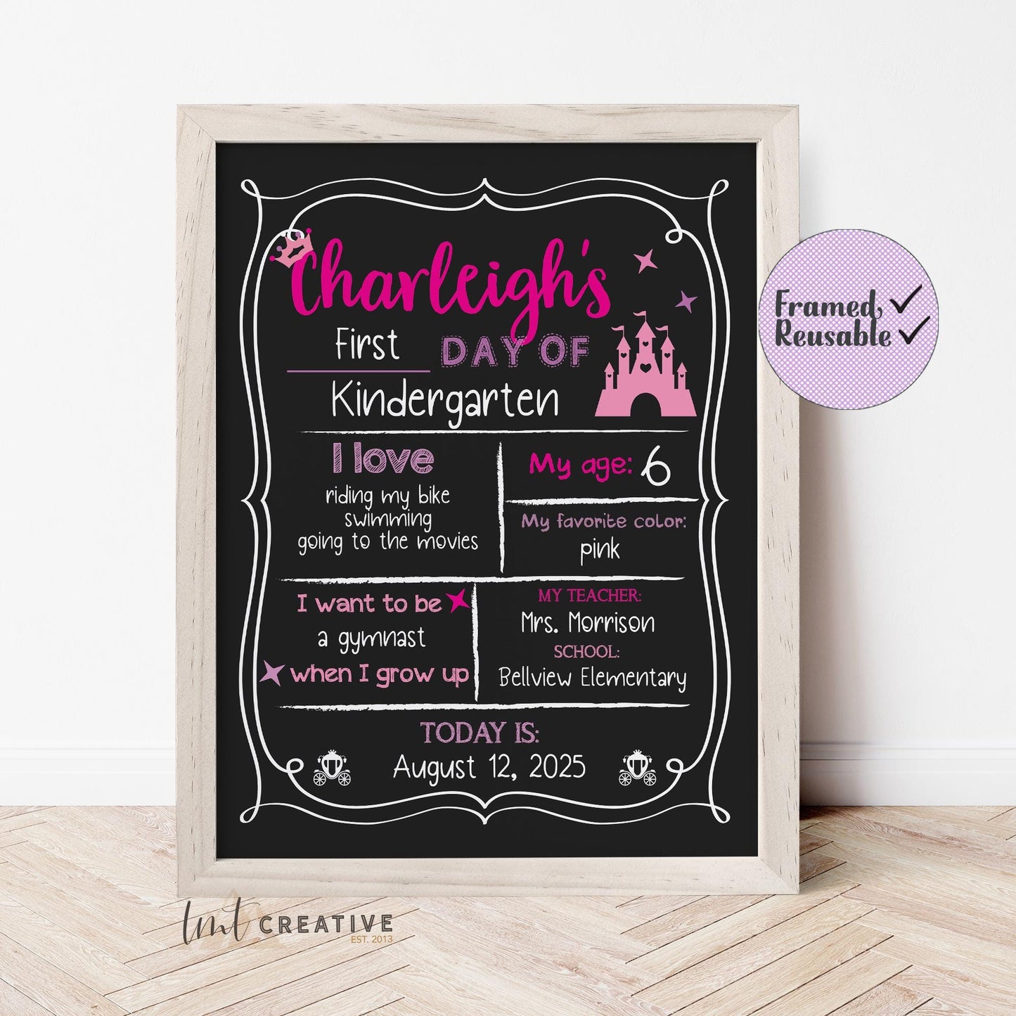 First Day Of School Sign, Personalized Back to School Sign, Custom First Day Of School,  First Day of Kindergarten, Princess, Last Day