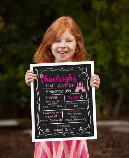 First Day Of School Sign, Personalized Back to School Sign, Custom First Day Of School,  First Day of Kindergarten, Princess, Last Day