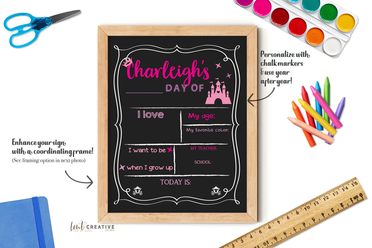 First Day Of School Sign, Personalized Back to School Sign, Custom First Day Of School,  First Day of Kindergarten, Princess, Last Day