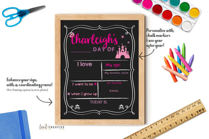First Day Of School Sign, Personalized Back to School Sign, Custom First Day Of School,  First Day of Kindergarten, Princess, Last Day