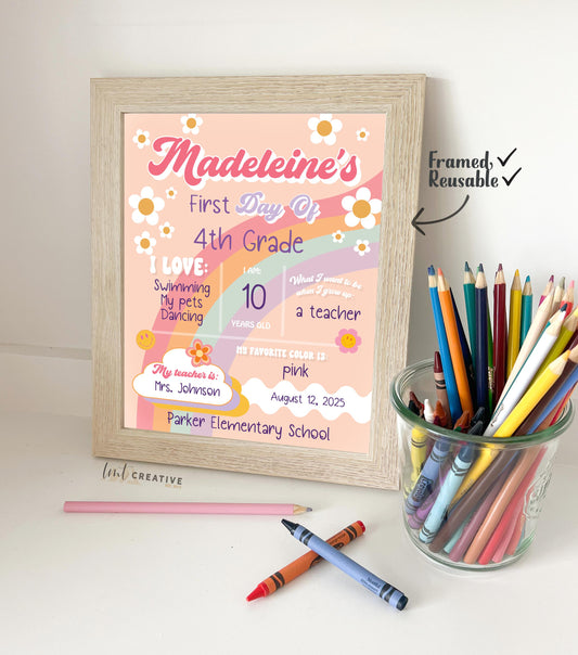 Personalized Back to School Sign, First Day Of School Sign, Custom First Day Of School Sign,  First Day of Kindergarten, Reusable, Last Day