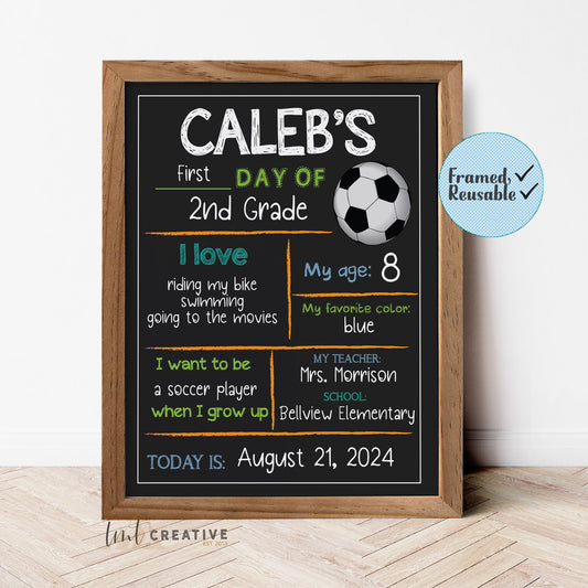 First Day Of School Sign, Personalized Back to School Sign, Custom First Day Of School,  First Day of Kindergarten, Soccer, Last Day