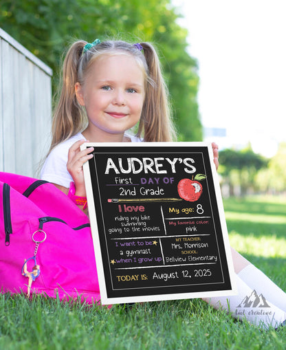 Personalized Back to School Sign, First Day Of School Sign, Reversible First Day Of School Sign, Last Day Of School, Reusable, Last Day