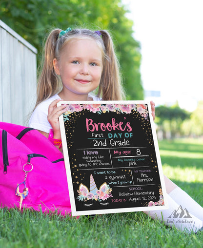 First Day Of School Sign, Personalized Back to School Sign, Custom First Day Of School Sign,  First Day of Kindergarten, Reusable, Last Day