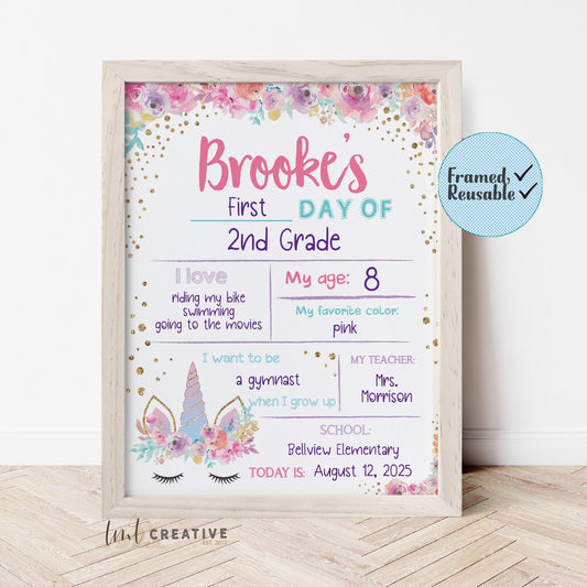 First Day Of School Sign, Personalized Back to School Sign, Custom First Day Of School Sign,  First Day of Kindergarten, Reusable, Last Day