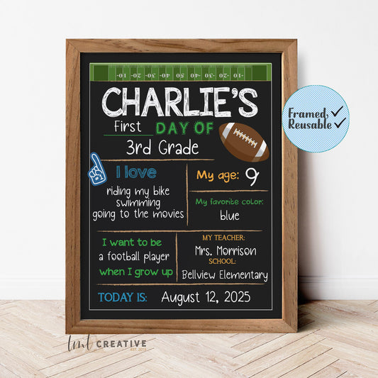 First Day Of School Sign, Personalized Back to School Sign, Custom First Day Of School,  First Day of Kindergarten, Football, Last Day