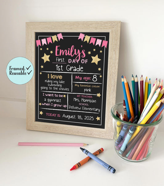 First Day Of School Sign, Personalized Back to School Sign, Custom First Day Of School,  First Day of Kindergarten, Last Day Of School, Girl