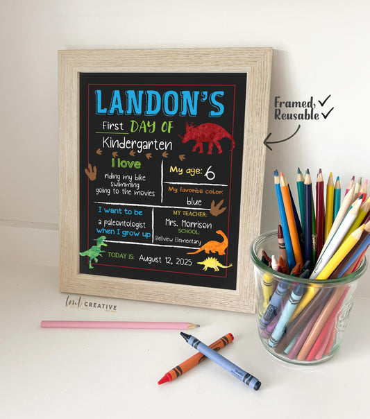 First Day Of School Sign, Personalized Back to School Sign, Custom First Day Of School,  First Day of Kindergarten, Dinosaur, Last Day