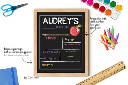 Personalized Back to School Sign, First Day Of School Sign, Reversible First Day Of School Sign, Last Day Of School, Reusable, Last Day