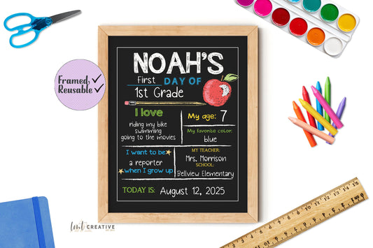 Personalized Back to School Sign, First Day Of School Sign, Reversible First Day Of School Sign,  Last Day Of School, Reusable, Last Day