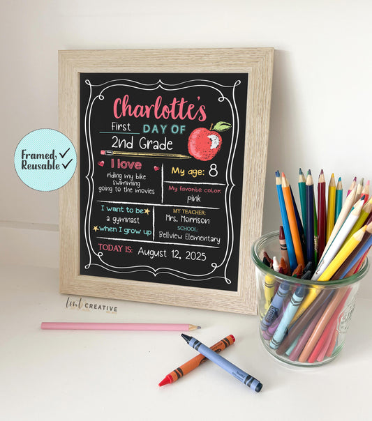 Personalized Back to School Sign, First Day Of School Sign, Reversible First Day Of School Sign,  Last Day Of School, Reusable, Last Day