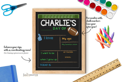 First Day Of School Sign, Personalized Back to School Sign, Custom First Day Of School,  First Day of Kindergarten, Football, Last Day