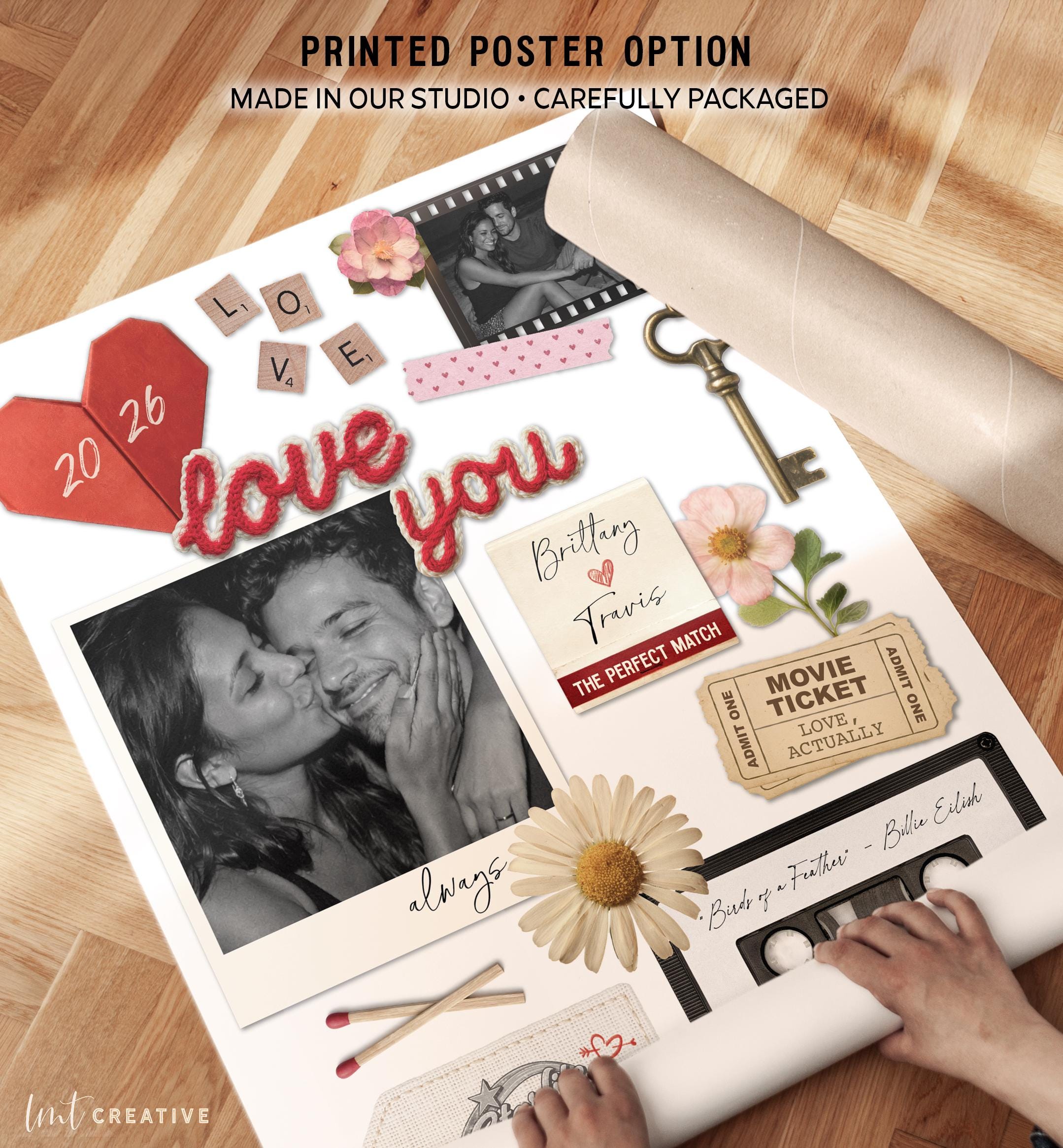 Custom Matchbook Print for Couples, Personalized Anniversary Gift, Romantic Wall Art, Wedding Date Keepsake