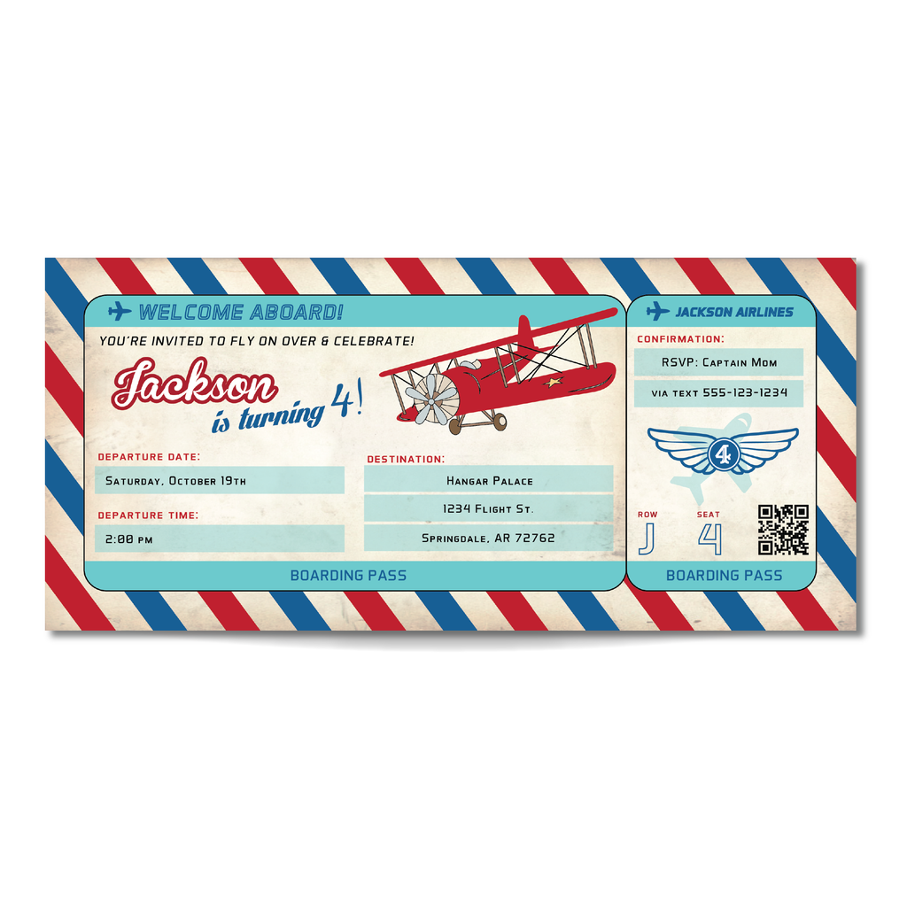 Vintage Airplane Ticket Birthday Invitation
