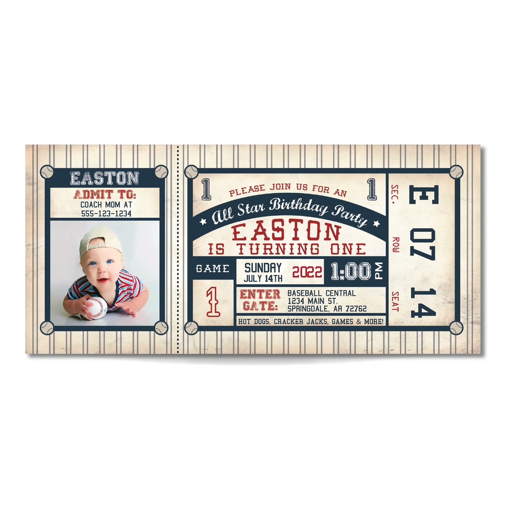 Vintage Baseball Ticket Birthday Invitation w/ Photo Customization
