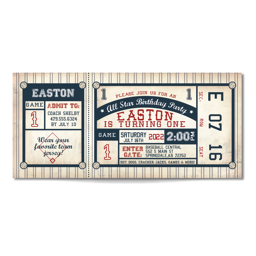 Vintage Baseball Ticket Birthday Invitation
