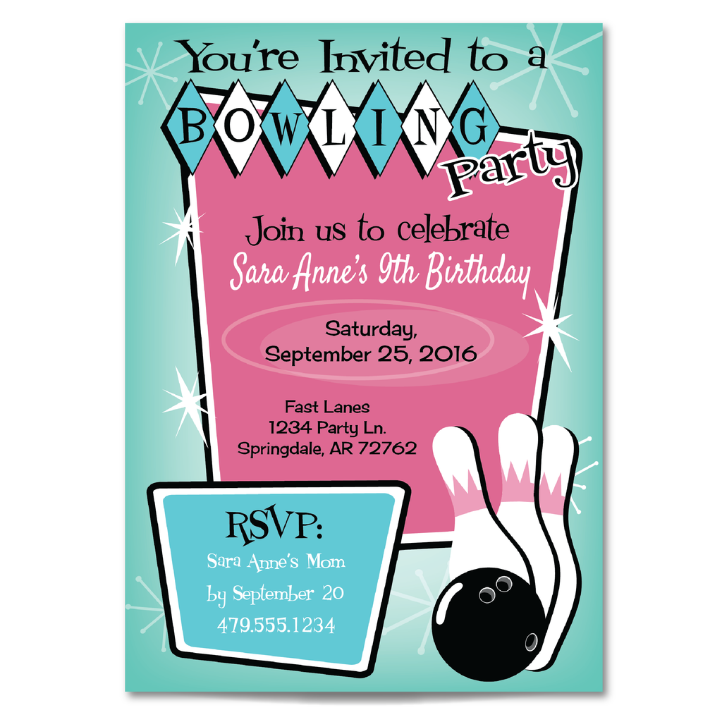 Kids Bowling Birthday Invitation - Bowling Party Invite
