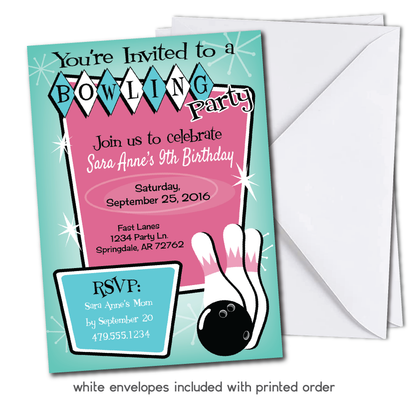 Kids Bowling Birthday Invitation - Bowling Party Invite