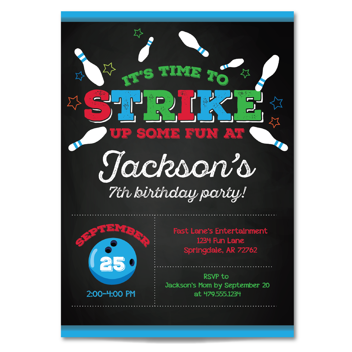Boys Bowling Birthday Invitation - Bowling Party Invite
