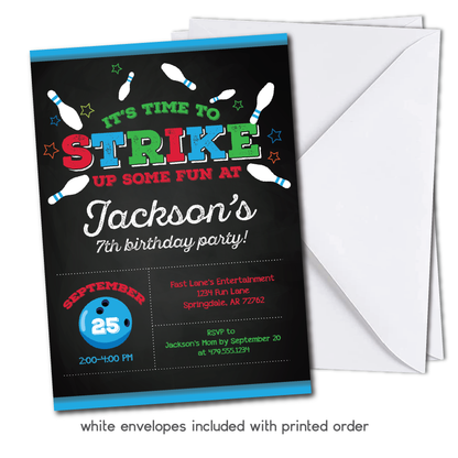 Boys Bowling Birthday Invitation - Bowling Party Invite