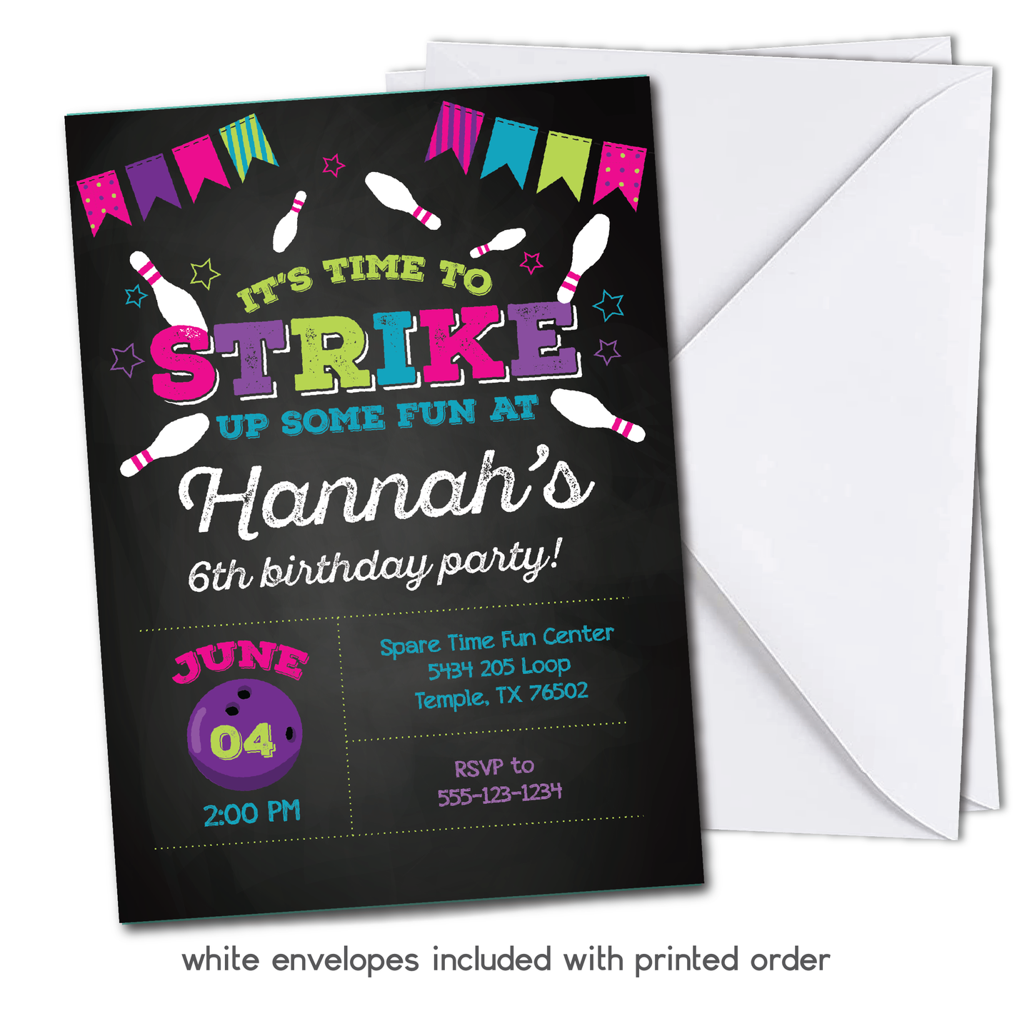 Girls Bowling Birthday Invitation - Bowling Party Invite
