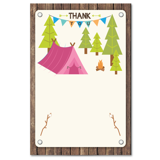 Camping Birthday Thank You Cards w/ Free Envelopes - Pink Tent