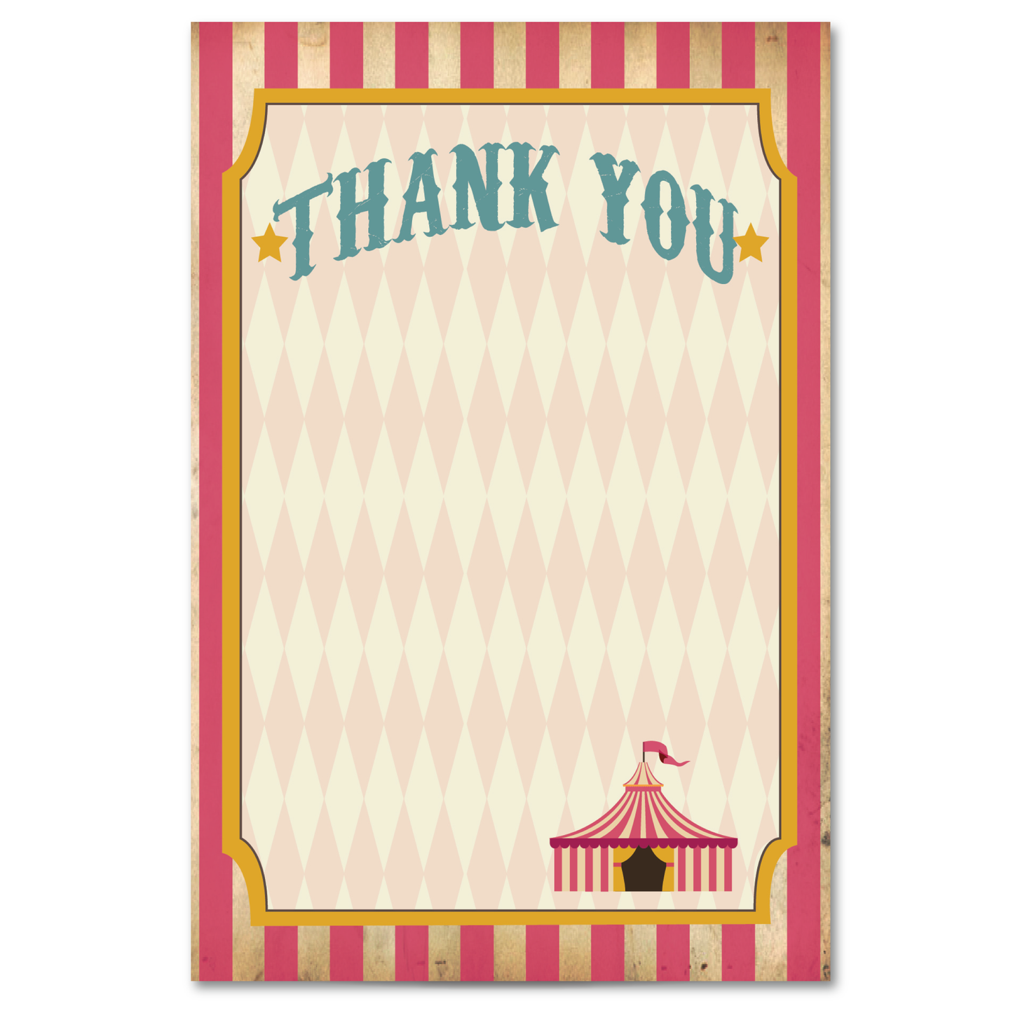 Vintage Circus Thank You Cards - Pink - w/ Free Envelopes