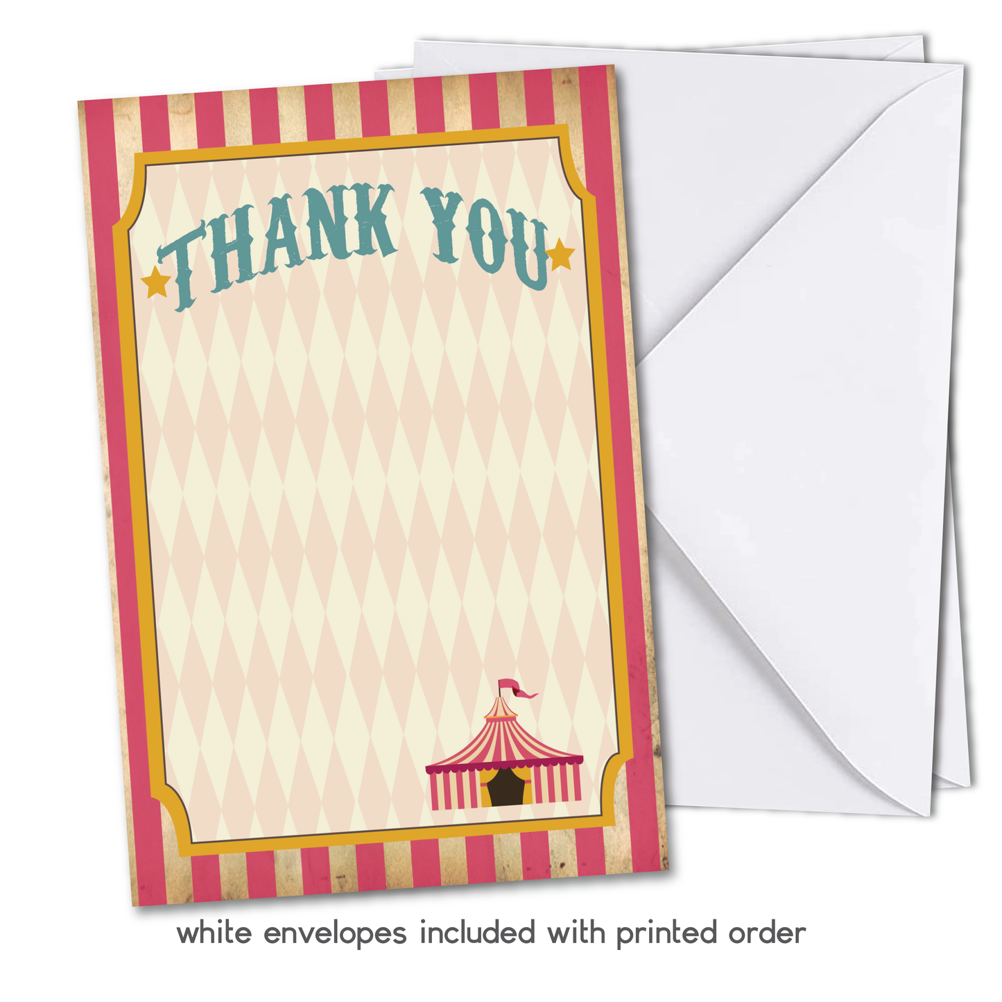 Vintage Circus Thank You Cards - Pink - w/ Free Envelopes