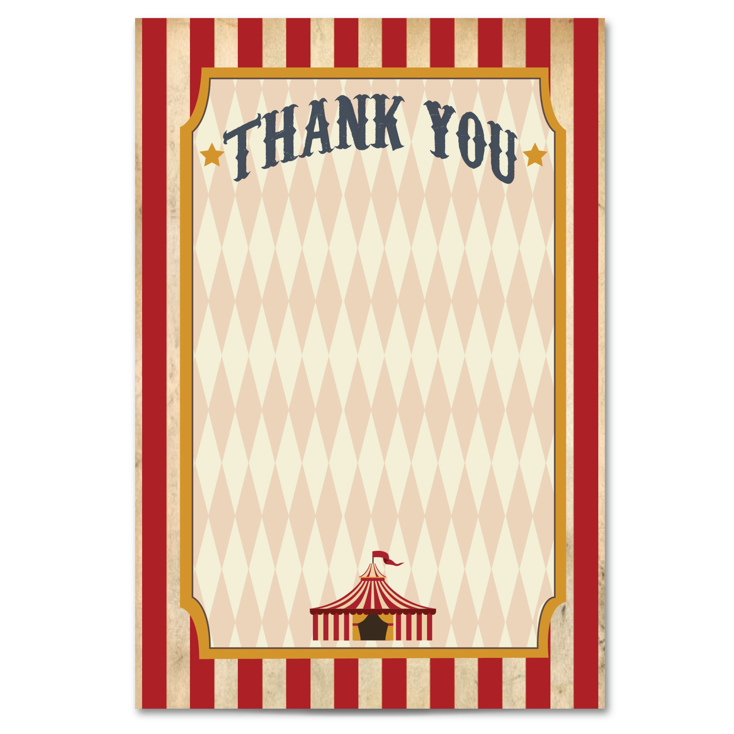 Vintage Circus Thank You Cards - Red - w/ Free Envelopes