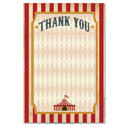 Vintage Circus Thank You Cards - Red - w/ Free Envelopes