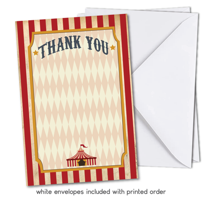 Vintage Circus Thank You Cards - Red - w/ Free Envelopes